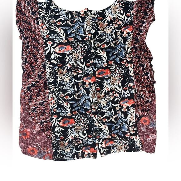 Lucky Brand Mixed Print Blouse Womens Size Small Back Button Ruffle Boho Chic - Picture 6 of 10